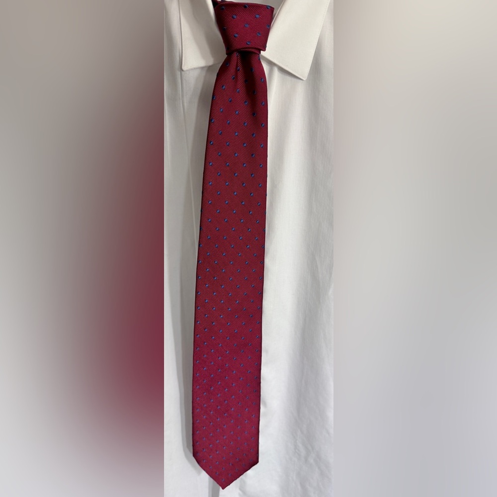 Jos. A. Bank Burgundy Silk Tie with Blue Dots